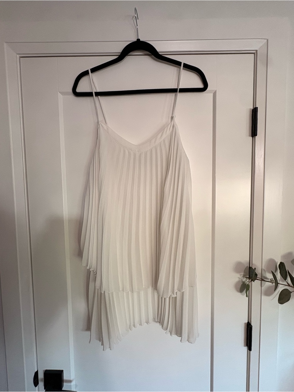 Zara White Asymmetrical Pleated Spaghetti Strap Dress